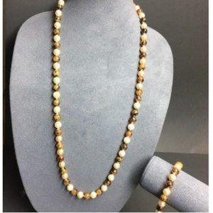VTG Pop Bead Necklace Bracelet Tortoiseshell Brown Champagne Adjustable Retro